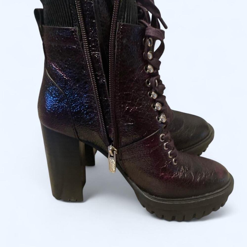Black purple leather boots